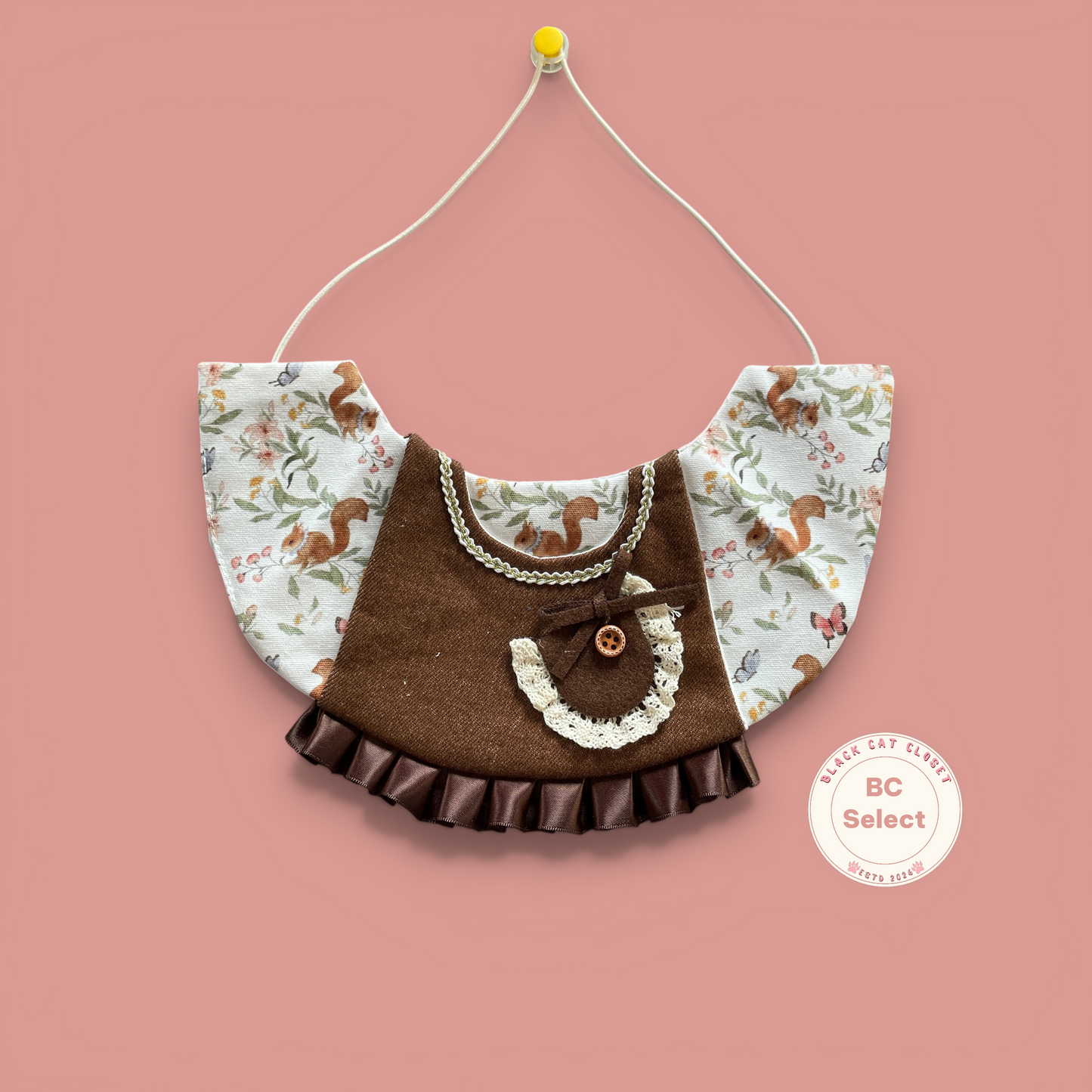 Forest Wanderer Pet Bandana | Cottagecore Squirrel Collar with Adjustable Drawstring