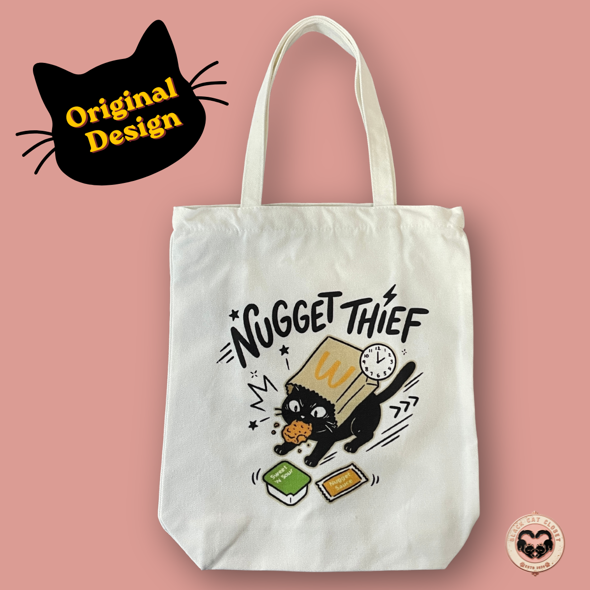 Black Cat Canvas Tote Bag — Original Design
