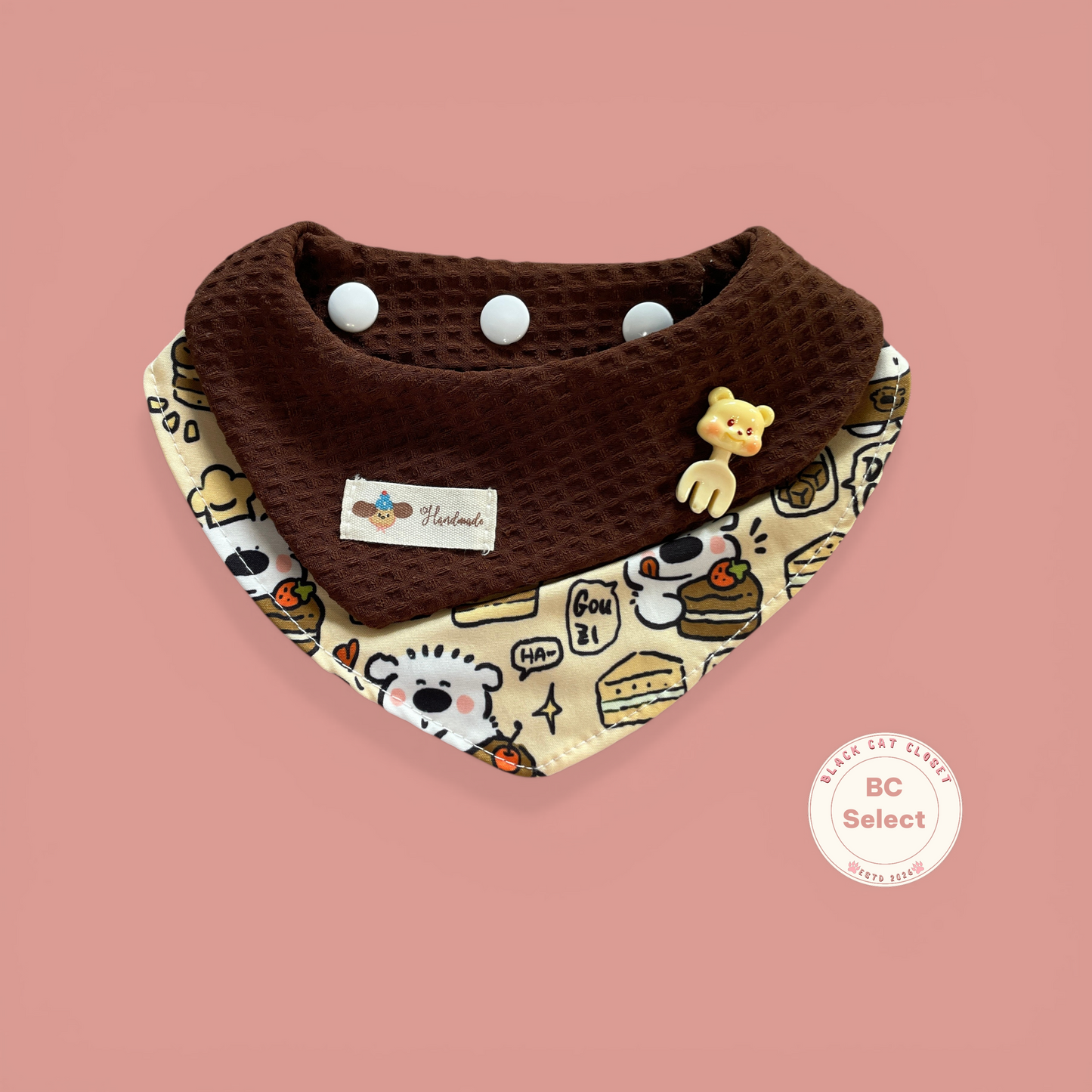 Waffle Bear Pet Bandana | 3-Way Adjustable Snap Collar