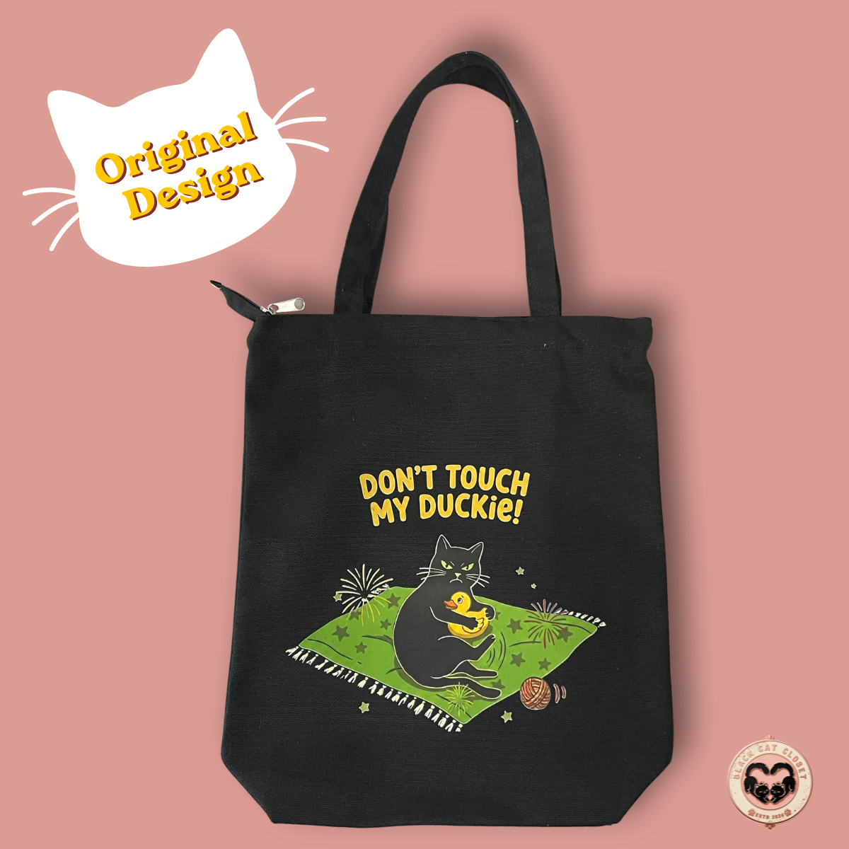 Black Cat Canvas Tote Bag — Original Design