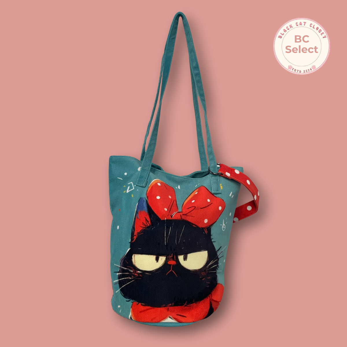 Grumpy Black Cat Bow Bucket Bag - BC Select