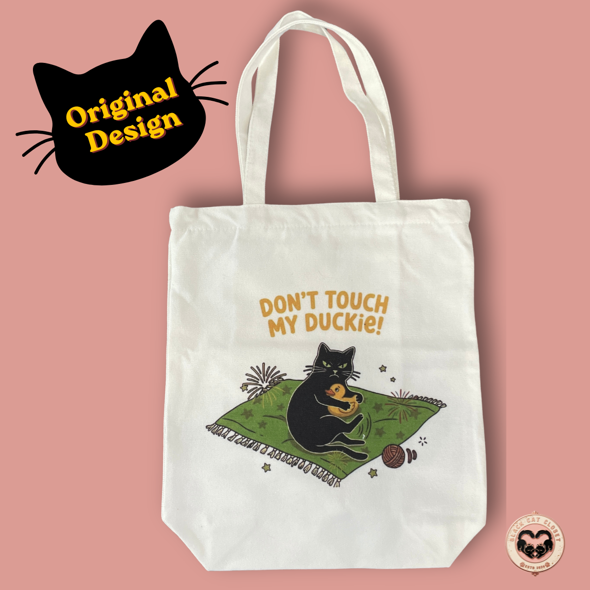 Black Cat Canvas Tote Bag — Original Design