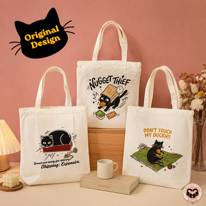 Black Cat Canvas Tote Bag — Original Design