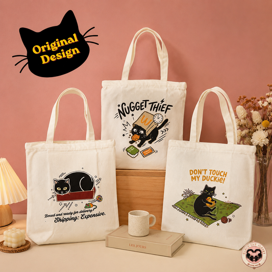 Black Cat Canvas Tote Bag — Original Design