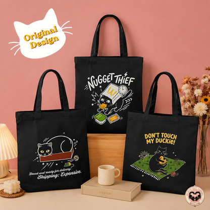 Black Cat Canvas Tote Bag — Original Design