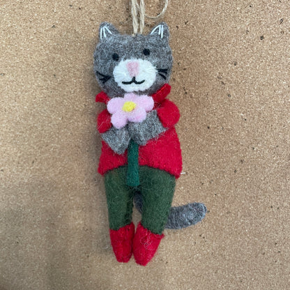 Handmade Needle Felted Cat Ornament