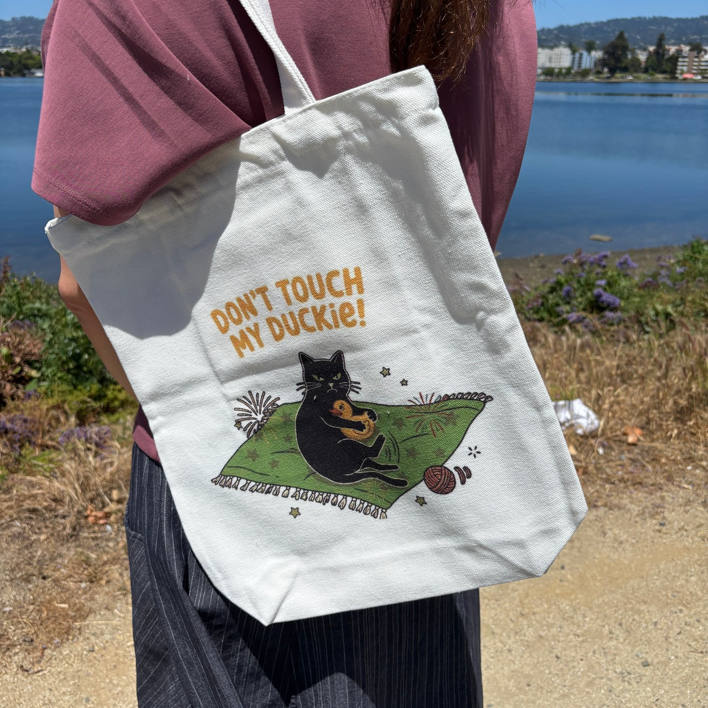 Black Cat Canvas Tote Bag — Original Design